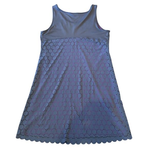 Title Nine Illusion Lasercut Grey Purple Eyelet Mini Dress Size M - Picture 3 of 10